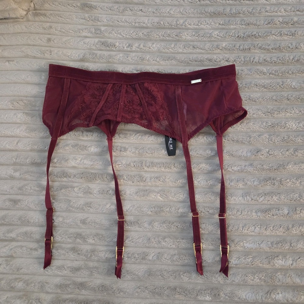 Adore Me Lacie Garter Belt Dark Red Lace Suspender Lingerie Women's Size Large